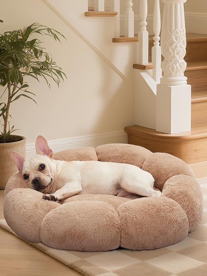 OhGeni 27 inches Calming Donut Dog & Cat Bed for Medium Pets, Warming Comfort Fluffy Short Pile