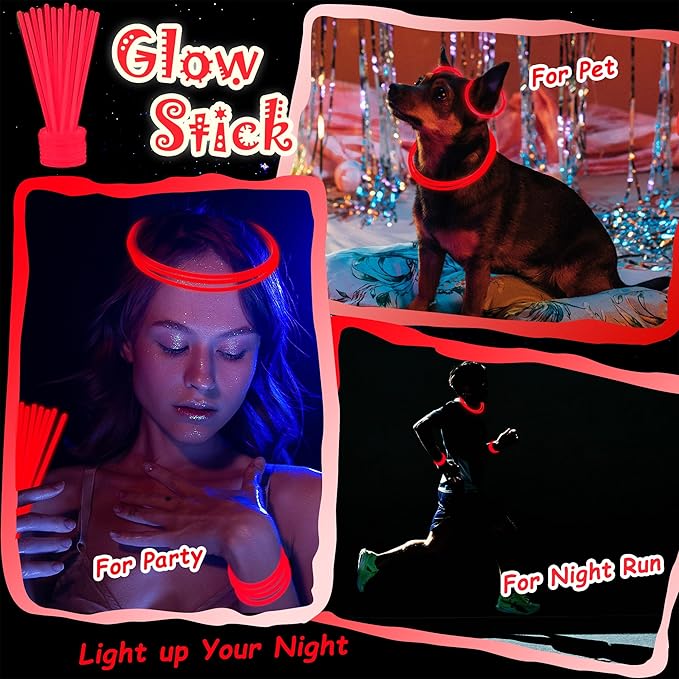 100 pk 8" Glow Sticks Bulk Party Favors, Light up Glow Necklaces & Bracelets in the Dark Party