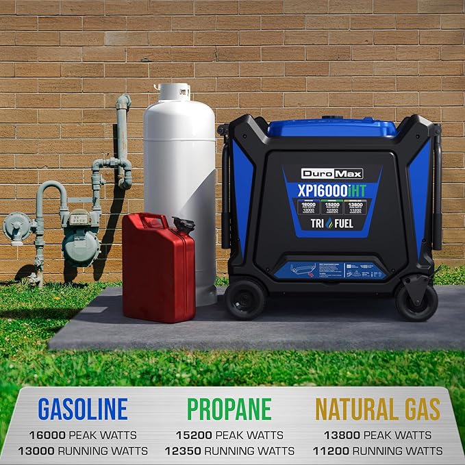 DuroMax XP16000iHT 16,000-Watt Tri Fuel Portable Digital Inverter Generator - Gas, Propane &