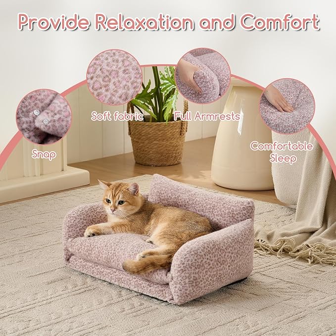 Hollypet Cat Bed Fluffy Plush Mutifuctional Double-Layer Soft Pet Couch Orthopedic Sofa Nest Beds