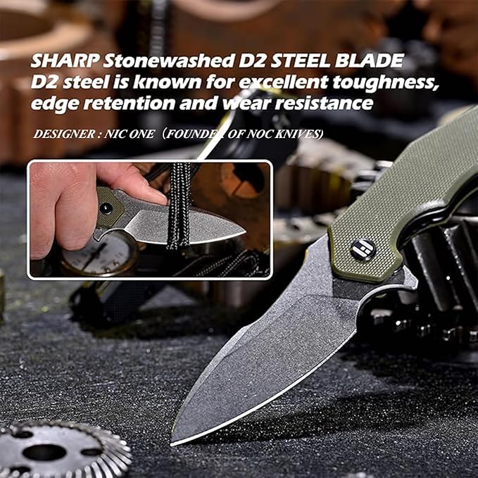 Hightron Mini Ventura EDC Pocket Knife, 2.85" Stonewashed D2 Steel Blade G10 Handle with Pocket