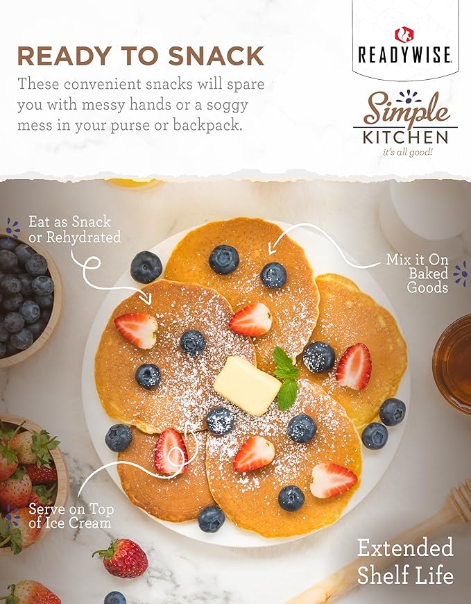 READYWISE - Simple Kitchen Freeze Dried Whole Blueberries, 28 Servings, Vegan, Gluten Free, Fruit
