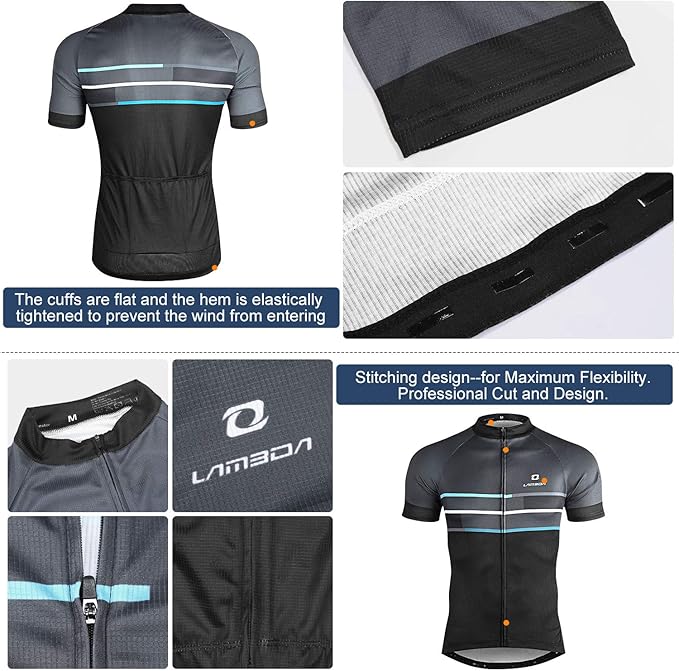 LAMEDA Men's Cycling Jersey Breathable Lightweight Bike Jersey Short Sleeve Quick Dry Moisture