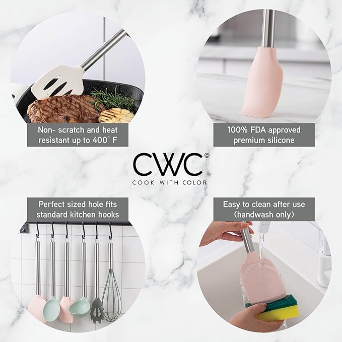 COOK WITH COLOR Silicone Cooking Utensils, Kitchen Utensil Set, Easy to Clean Silicone Kitchen