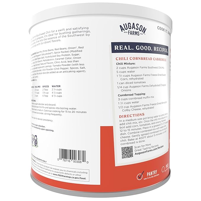 Augason Farms Southwest Chili Mix Can, Certified Gluten Free, Emergency Food Supply, Everyday