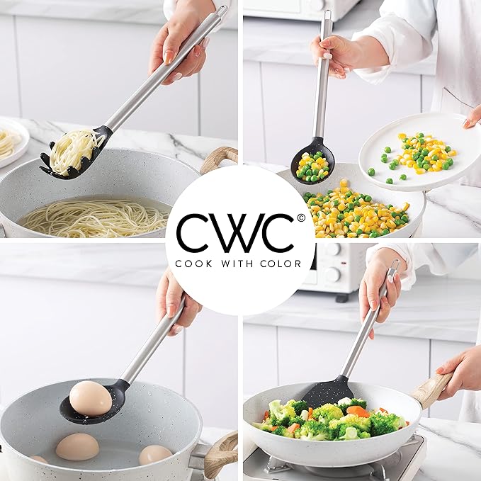 COOK WITH COLOR Silicone Cooking Utensils, Kitchen Utensil Set, Easy to Clean Silicone Kitchen