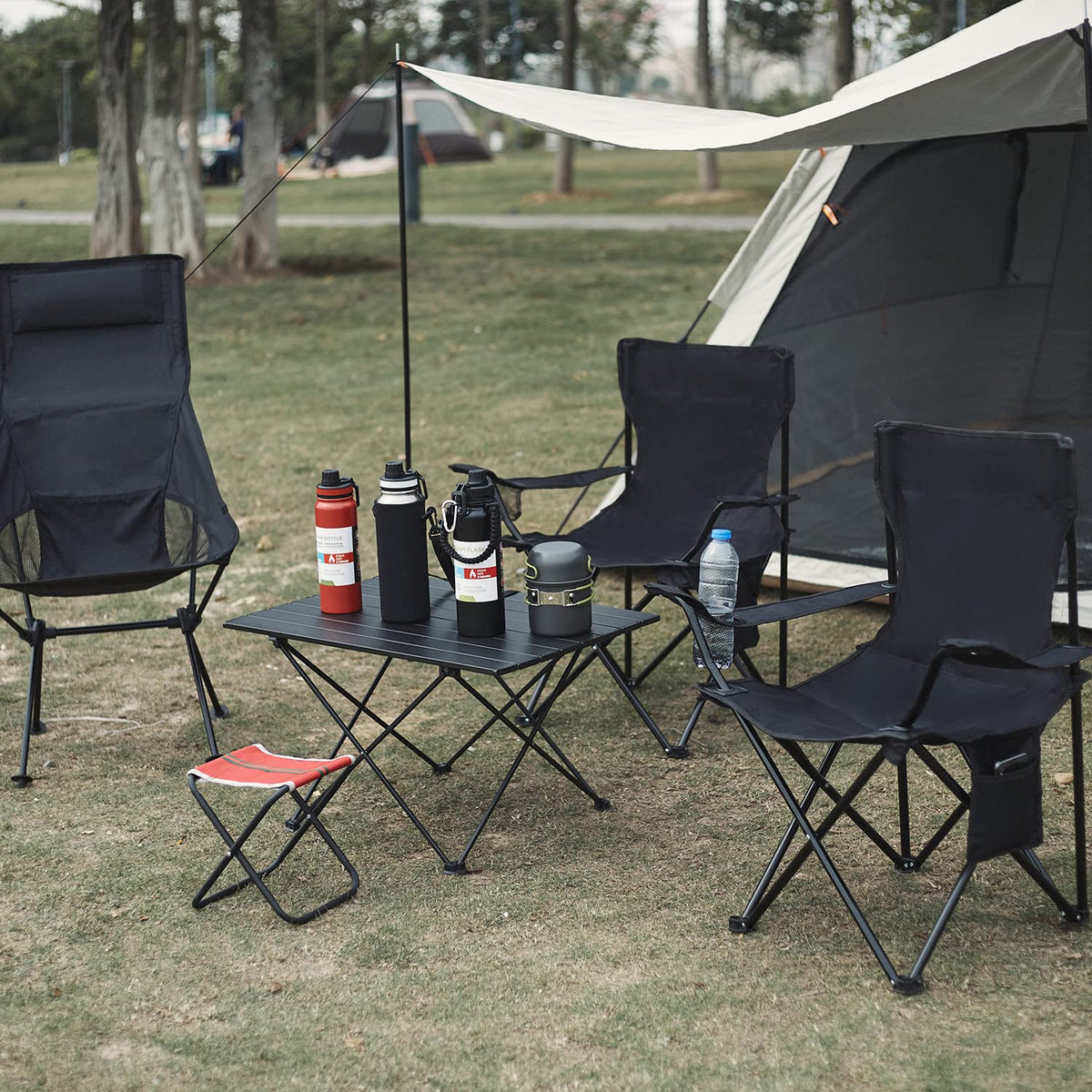Damei century 4Pack Folding Camping Chairs, Portable for Beach, Lawn, Black