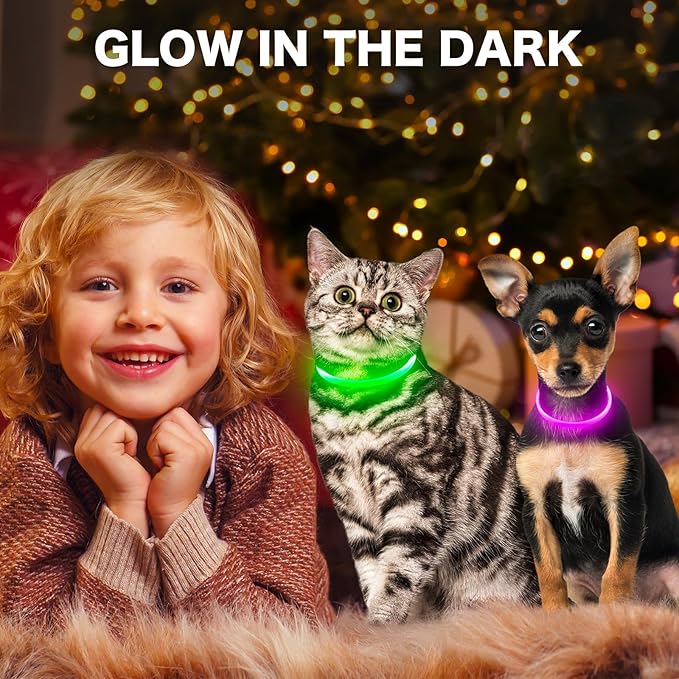 BSEEN Light Up Dog Collar - Rainproof Rechargeable LED Dog Collar - TPU Cuttable Glowing Pet Collar
