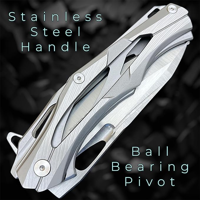 TACTICAL GEARZ Stainless Steel Pocket Knife, Brushed Nickel Stainless Steel Handle, D2 Steel Blade