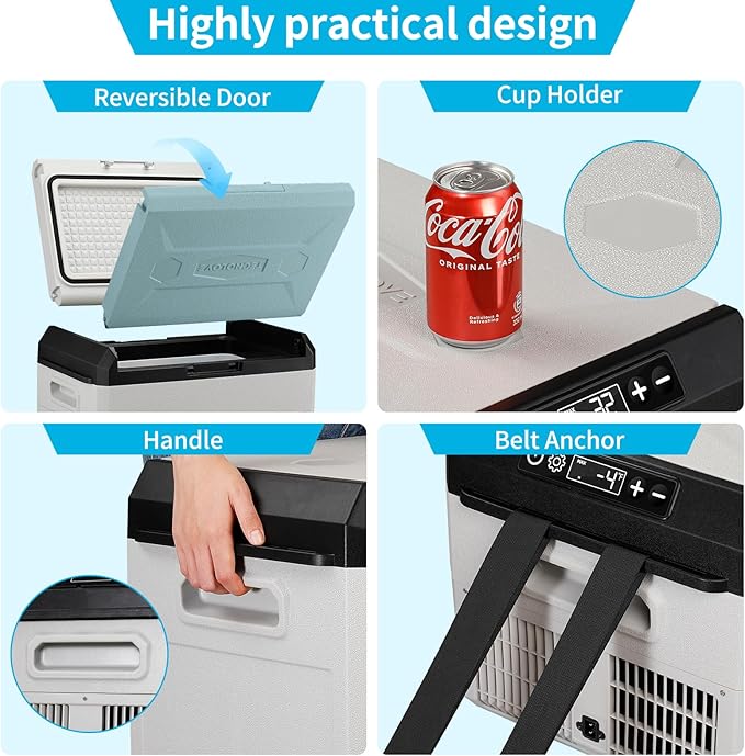 12V Car Refrigerator, 22QT Portable Freezer Compressor Cooler with Reversible Door, 100–240V AC /