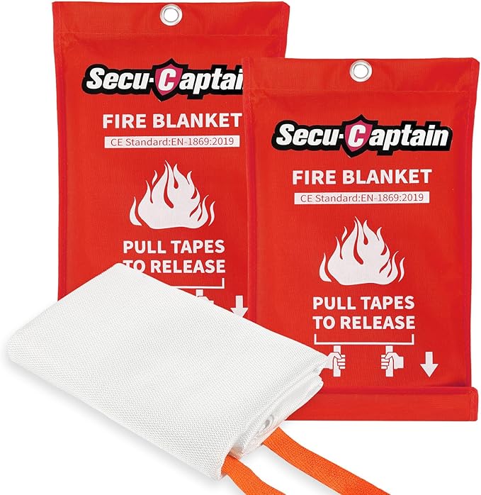 SecuCaptain Emergency Fire Blanket for Home and Kitchen - 2 Pack 40"x40" Flame Suppression