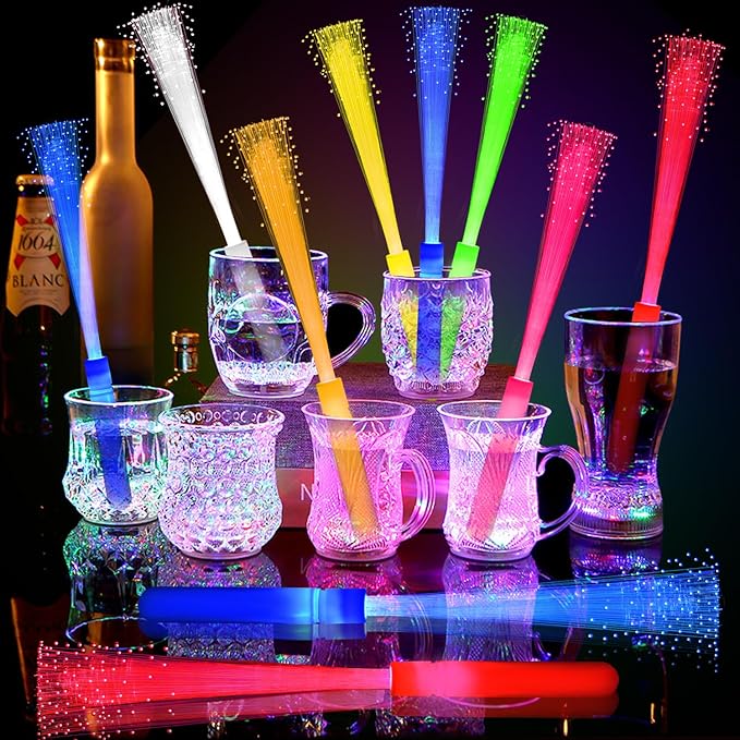 12 Pack Pink Glow Sticks Light Up Fiber Optic Stick Glow Wands Bulk with 3 Flashing Models for