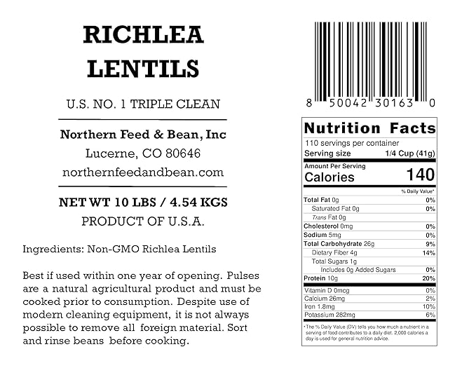 High Plains Richlea Lentils | 10 Pound Bag | Farm-Fresh | Non-GMO Verified | High Protein & Fiber
