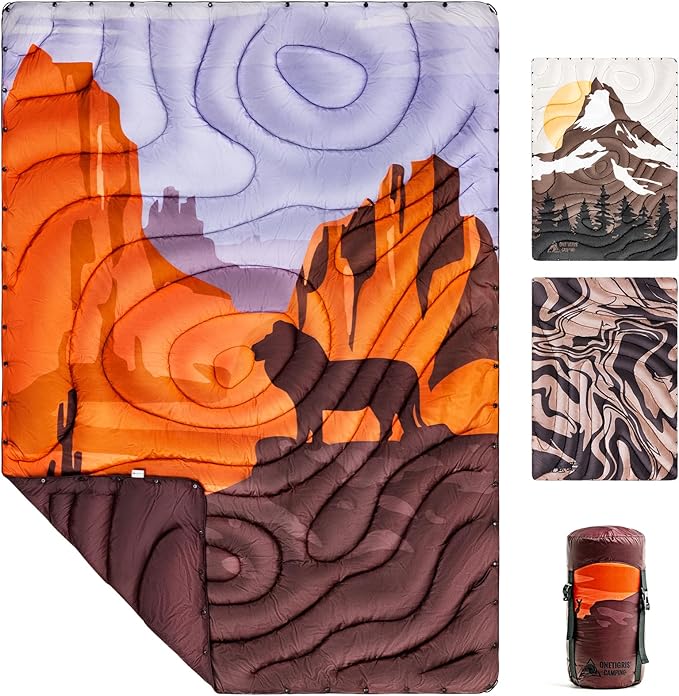 ONETIGRIS Camping Blanket,Wearable Outdoor Quilt with Recycled Thermal Insulation, Convertible to
