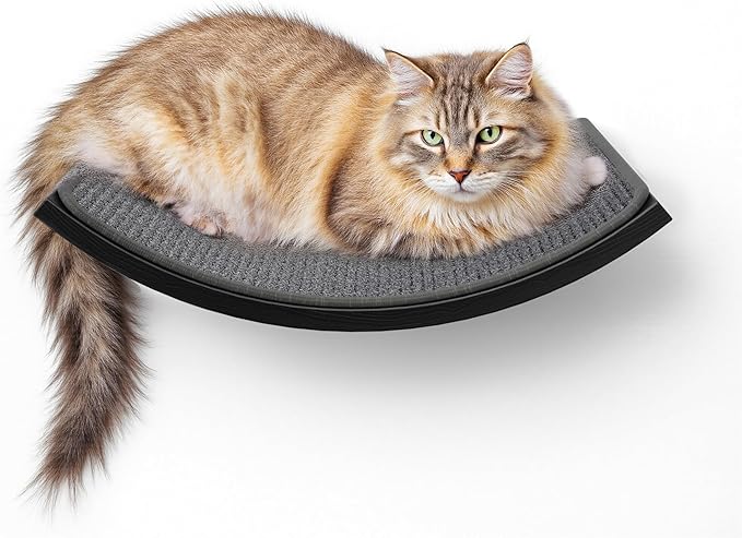 Gray Cat Wall Shelf with Grey Sisal Mat, Curved Cat Bed for Scratching and Resting, Wall Mounted