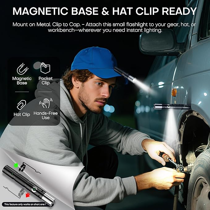 Pen Light Flashlight Rechargeable 600 Lumens,7-Mode Zoomable EDC Led Flashlights with Magnetic