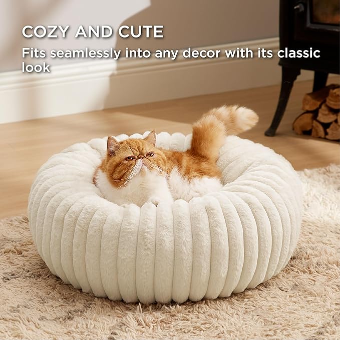 Bedsure Cat beds for Indoor Cats - Donut Dog Beds for Small Dogs with Corduroy Fleece & Anti Slip