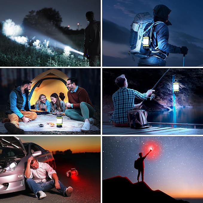 LED Camping Lantern Flashlight Rechargeable(Pack of 1), Consciot Portable Torch with 6 Light Modes