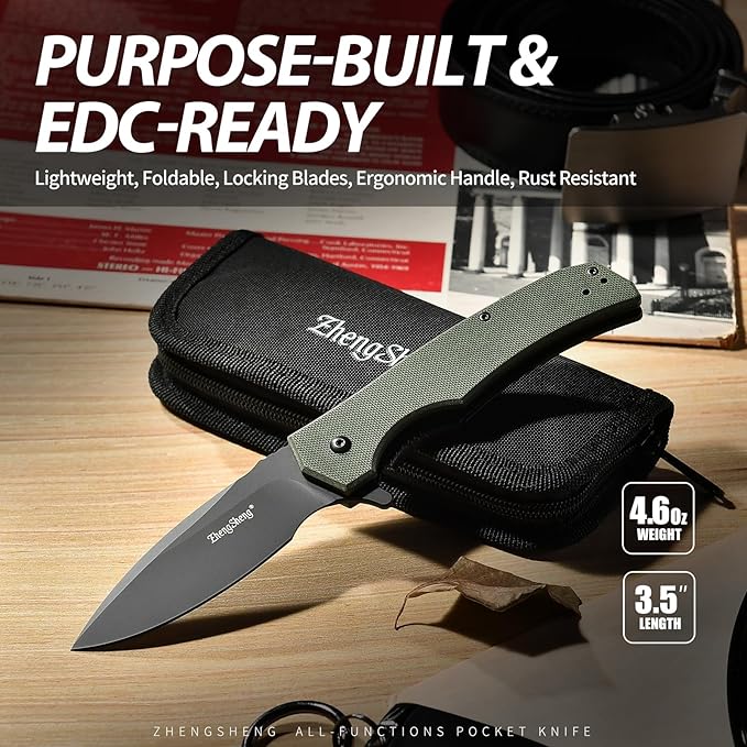 Praxis Folding Pocket Knife, 3.6" PVD Titanium Coating D2 Steel Blade Foldable Knife with G10