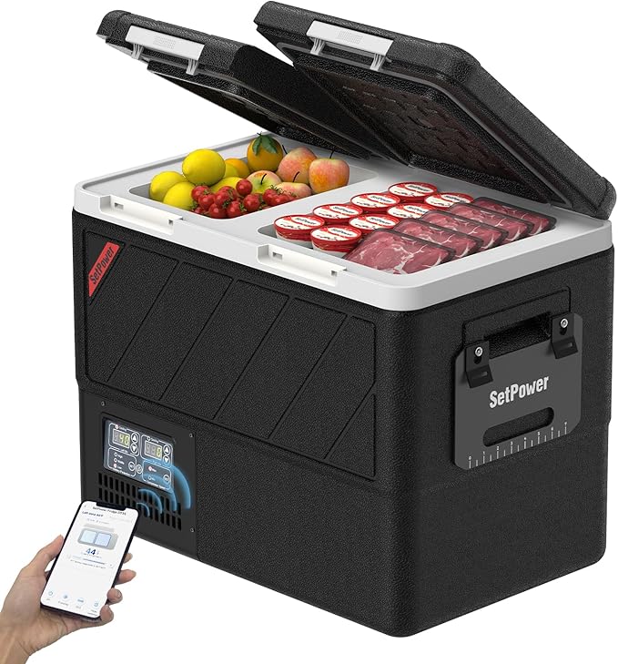 Setpower DT45 Car Refrigerator with APP Control, 48QT(45L) Electric Cooler Dual Zone Fridge