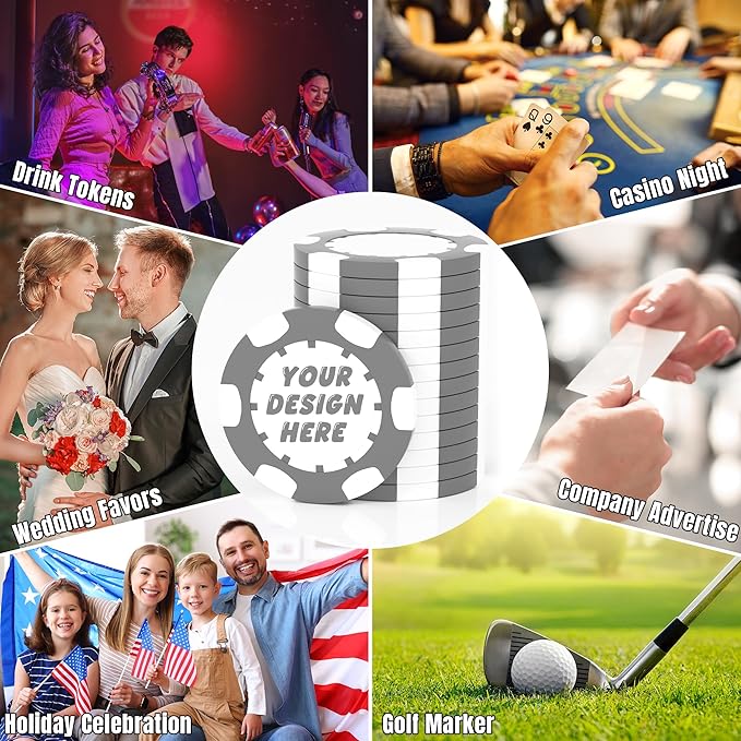 25 Custom Clay Poker Chips, 40mm Heavy 11.5g Casino Sized Personalized Poker Chips with Your Logo