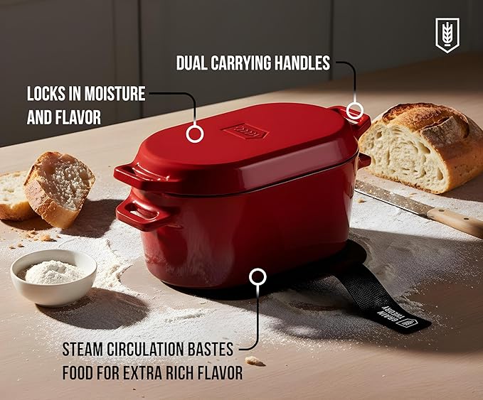 Kook Dutch Oven, for Bread Baking, Sourdough Loaf Pan, Dual Handles, Enameled Cast Iron, with