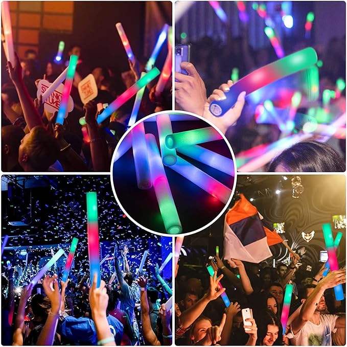 174 Pack LED Foam Glow Sticks, Glow Stick Bulk Party Pack with 3 Modes Colorful Flashing, Glow in