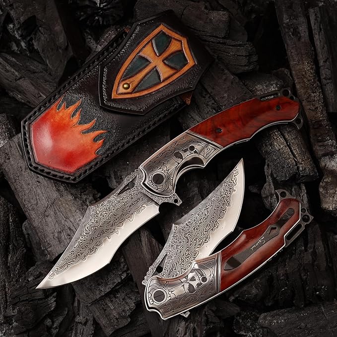 VG10 Core Damascus Steel Folding Knife Suitable for EDC, 4.13 "rosewood Handle, Lined Lock, Outdoor