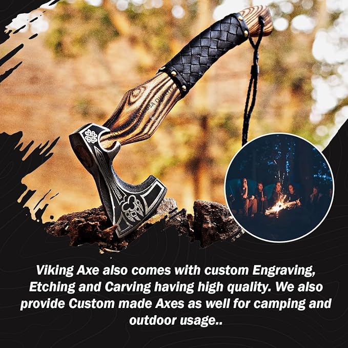 Custom Gift Forged Carbon Steel Viking Axe with Rose Wood Shaft, Viking Bearded Camping Axe &