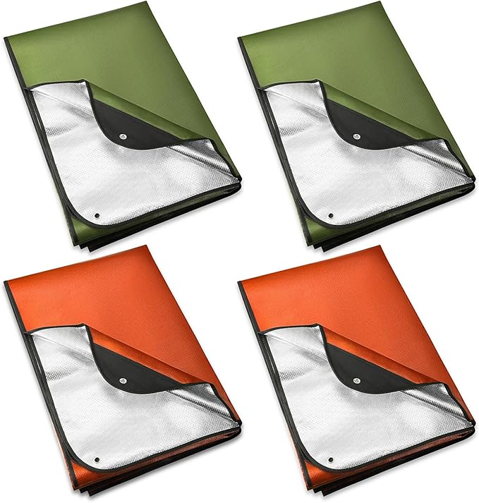 Kanayu 4 Pcs Emergency Thermal Survival Blankets 82 x 60 Inch,Heavy Duty Emergency Poncho Tarp