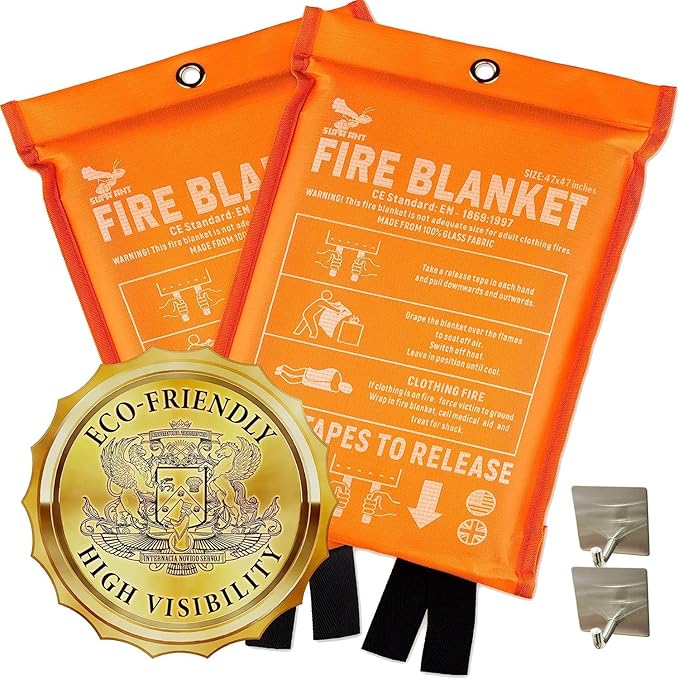 Supa Ant Emergency Fire Blanket for Home and Kitchen - 2 Pack 1500F High Visibility (Glow in The