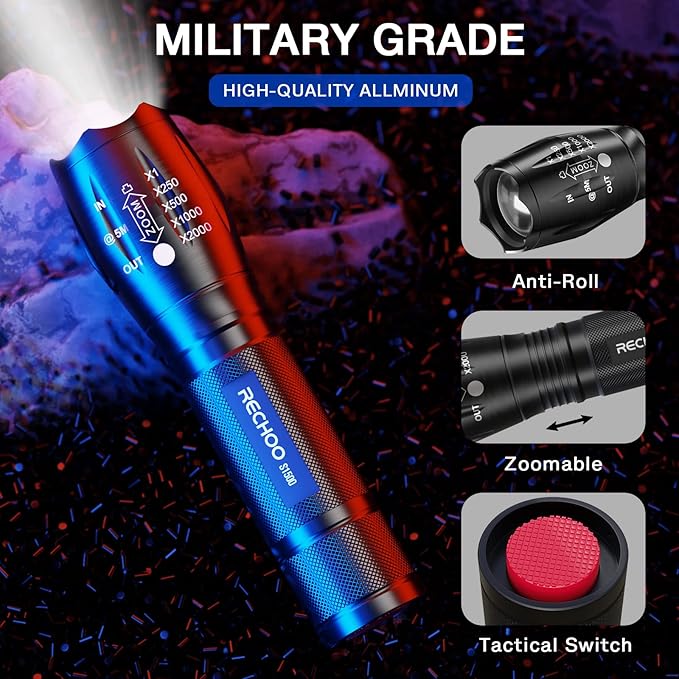 RECHOO 2 Pack LED Flashlights High Lumens - 5 Modes, Zoomable, Waterproof & Super Bright Tactical
