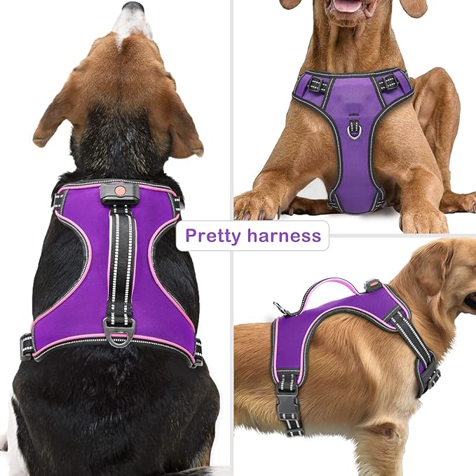Light Up Dog Harness, No Pull LED Dog Harness with Handle, Rechargeable Lighted Safety Vest for