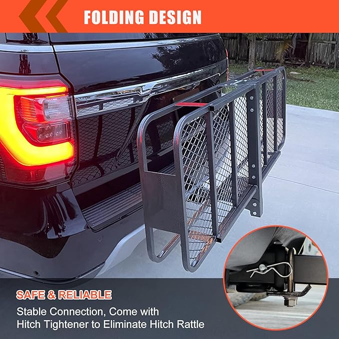 MeeFar Folding Hitch Mount Cargo Carrier Basket 60" X 20" X 6"+Waterproof Cargo Bag 16 Cubic