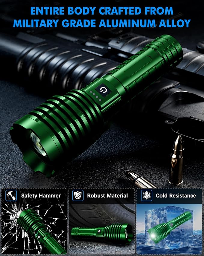 Super Bright Rechargeable LED Flashlights 5000.000 High Lumen, Flashlight Up to 25H Long Battery