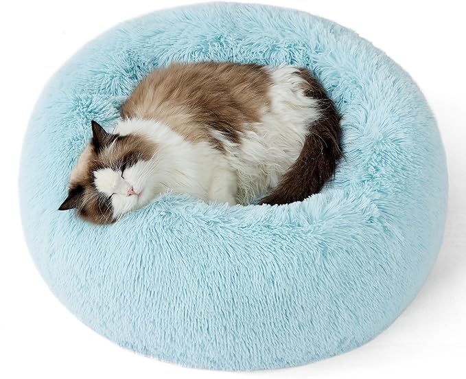Bedsure Calming Cat Beds for Indoor Cats - Small Cat Bed Washable 20 inches, Anti-Slip Round Fluffy