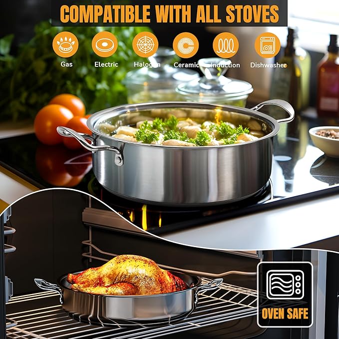 Aufranc Stainless Steel pots and pans set, 6 Piece Nonstick Kitchen Induction Cookware Set,Works