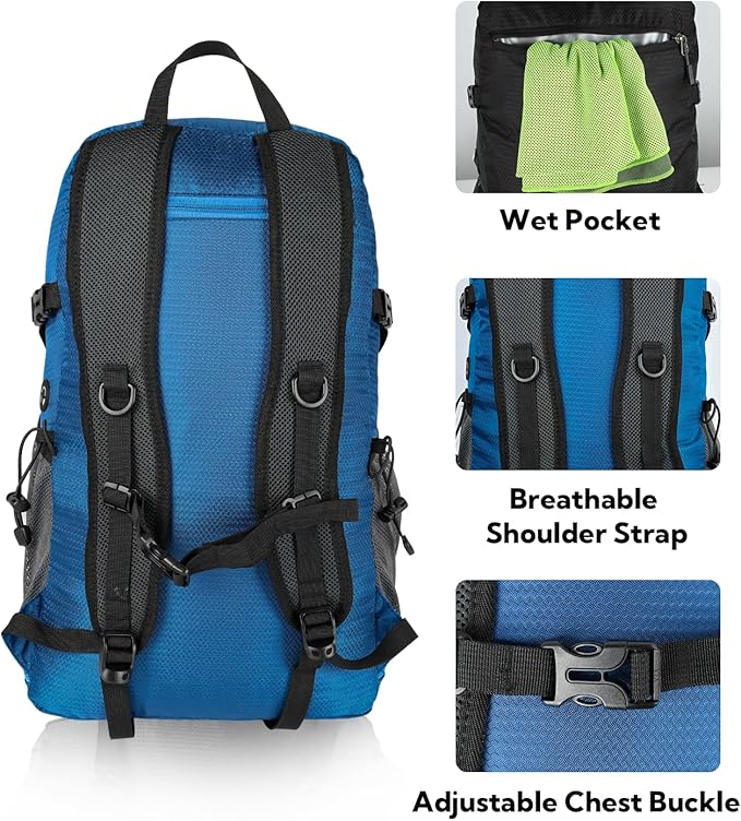 WATERFLY Lightweight Packable Hiking Backpack: 30L Foldable Travel Daypack Ultralight Camping Day