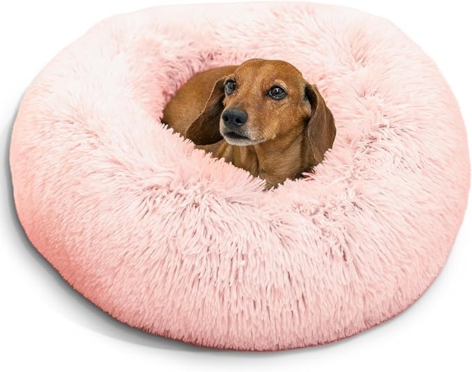 Best Friends by Sheri Original Calming Donut Dog and Cat Bed, Shag Faux Fur, Cotton Candy Pink