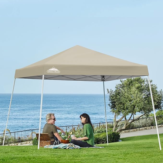 EAGLE PEAK 10x10 Slant Leg Pop-up Canopy Tent Easy One Person Setup Instant Outdoor Beach Canopy