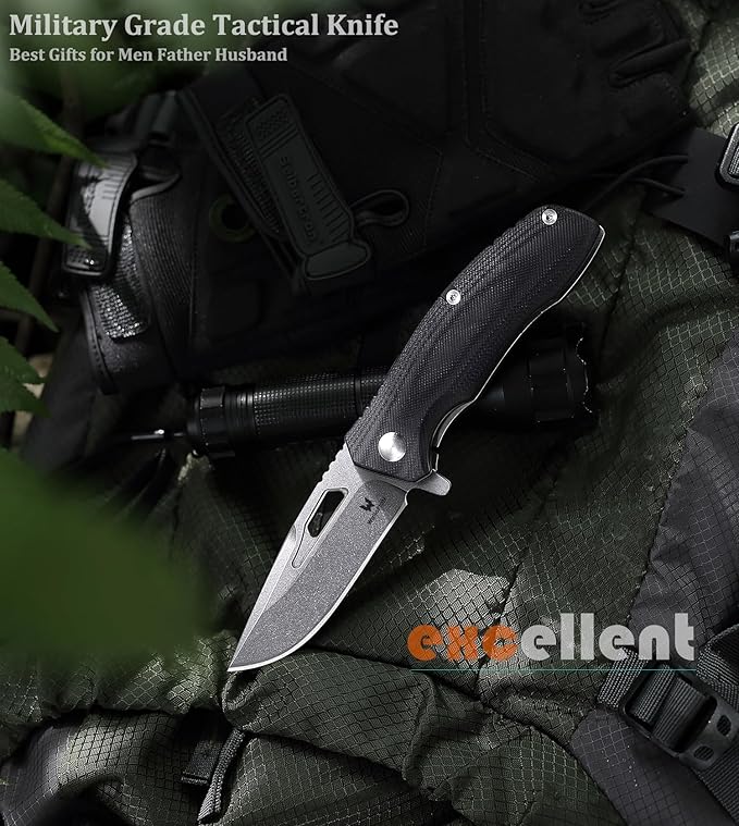 Tactical Folding Knife - CPM S35VN Steel, G10 Handle - Plump Linear Blade Design - Great for