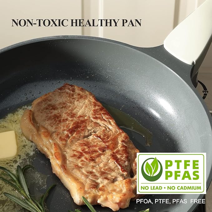 PRICUSIS Nonstick Ceramic Frying Pan with Lid, Non Toxic Skillet, Healthy Egg & Omelet & Chef's
