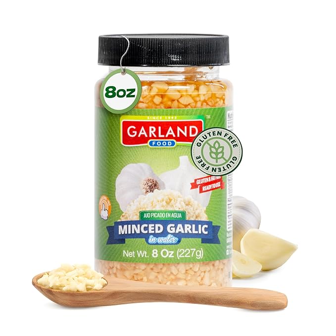 Garland Food Minced Garlic in Water 8 oz ??Made in the USA - Minced Garlic in Jar for Fresh Flavor