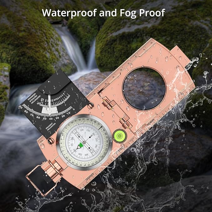 Compass Hiking Survival, IP65 Waterproof Metal Compass with Sighting Clinometer and Carry Bag