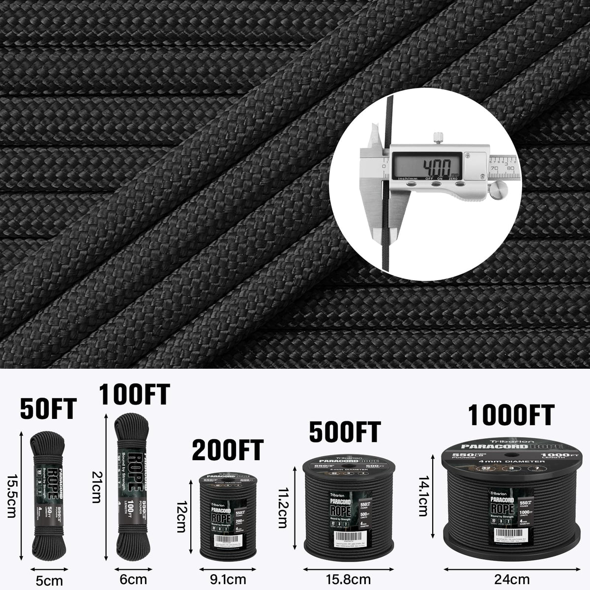Paracord Rope 550 lb - 100ft 5/32" Parachute Cord 4MM 7-Strand para Cord - Heavy Duty Spool String