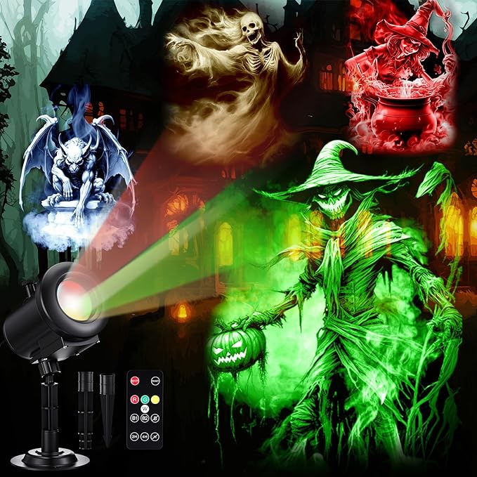 12 in 1 Halloween Projector Lights Outdoor 2025 Upgrade 3D Dynamic Window Indoor Decorations Skull