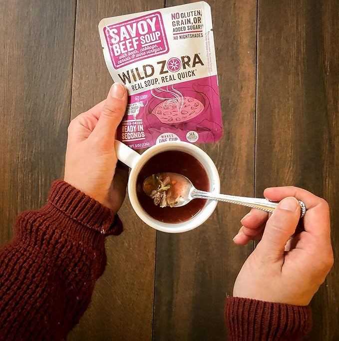 Wild Zora Instant Keto-Friendly Soups 5-Pack Variety, Broth Made with Grass-Fed Beef, Free-Range