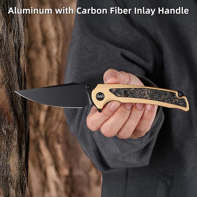 EDC Pocket Knife, 3.6" 14C28N Clip Point Folding Knife, Aluminium With Steel Inlay Handle and Liner