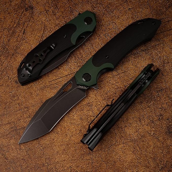 D2 Steel Folding Knife - 9CM Black Tactical Blade, G10 Handle, Pocket Clip - EDC Camping, Survival