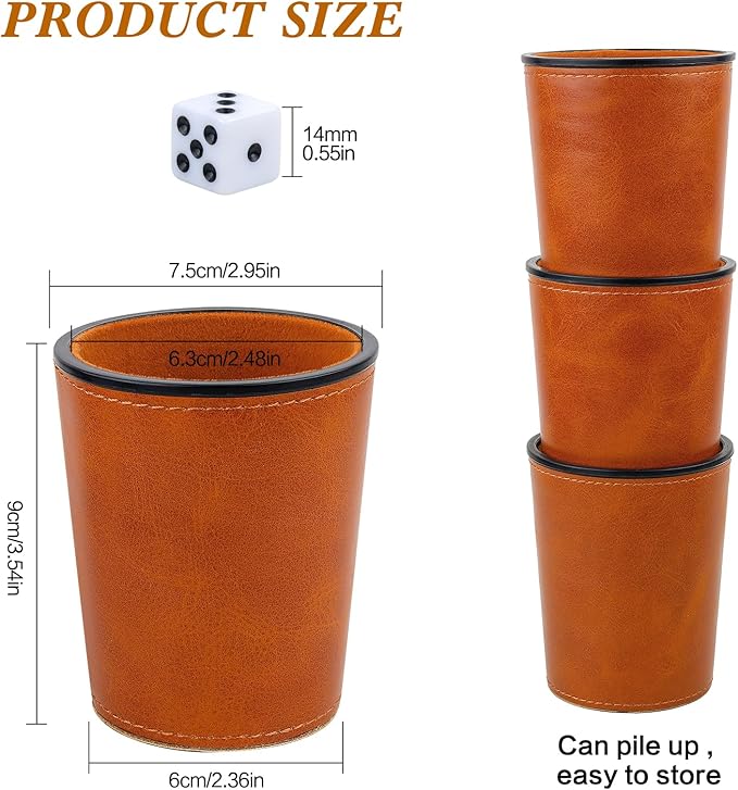 Felt-Lined PU Leather Dice Cup Set, 6 Quiet Dice Shaker Cups with 36 Dices for Bar Party Yahtzee